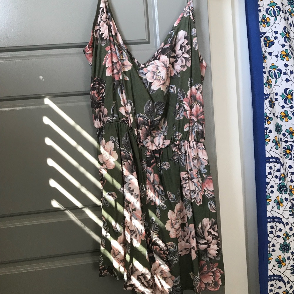 Green & pink floral romper